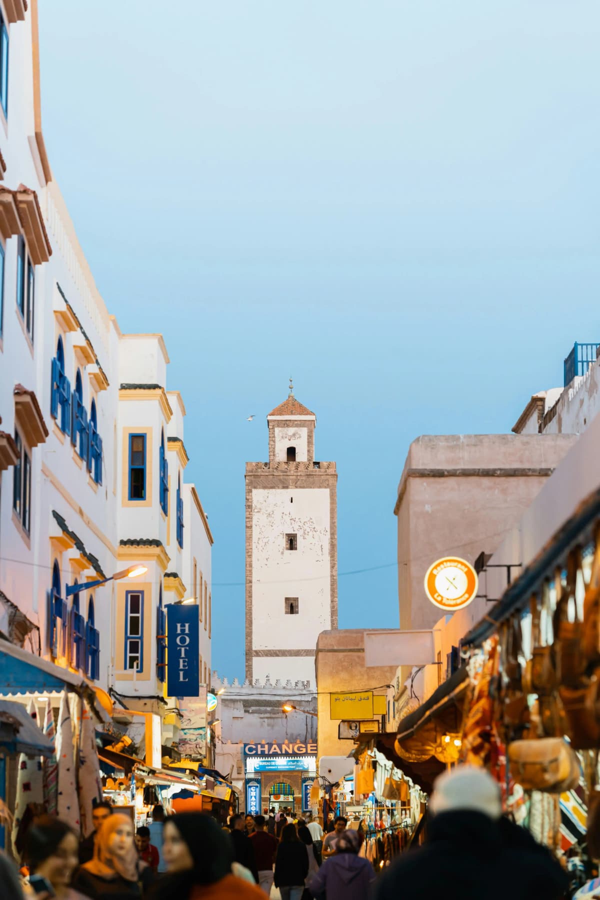 White and blue streets inside Essaouira medina